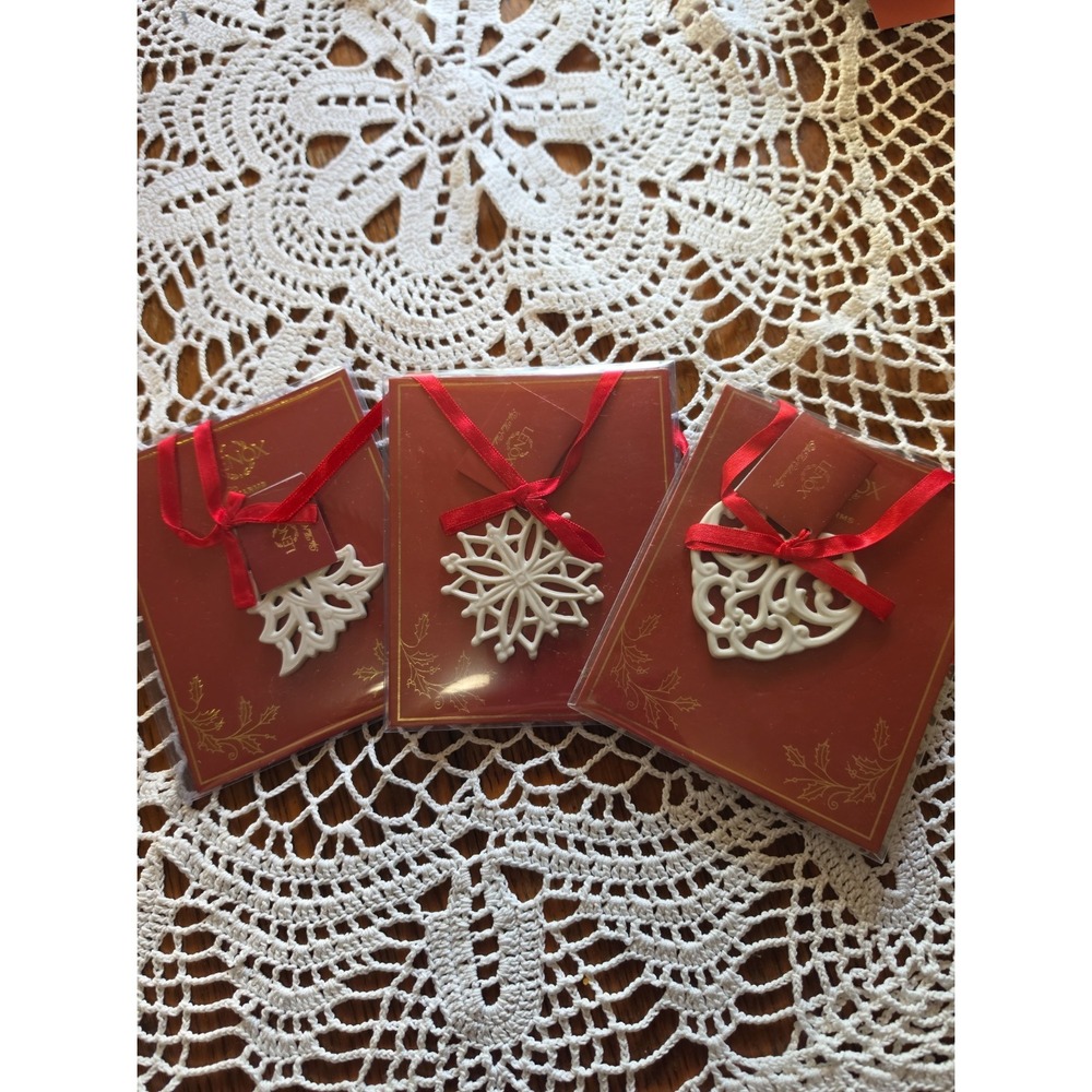 Lenox Porcelain Christmas Ornaments Lot of 3 Ivory Tree Snowflake Heart Holiday